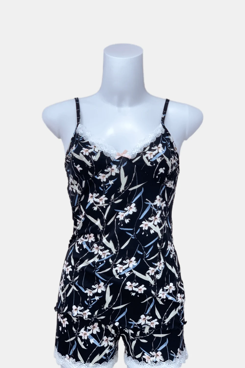 Babydoll από Μαλακό Ύφασμα - Floral Μαύρο